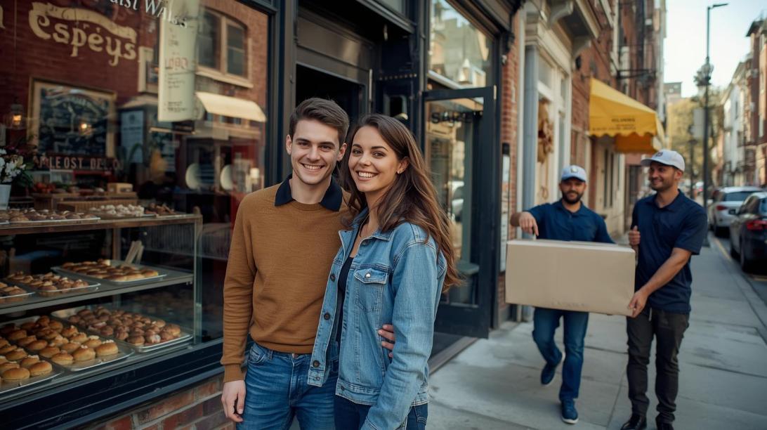 Couple moving into Astoria receiving friendly food tips from helpful local movers.